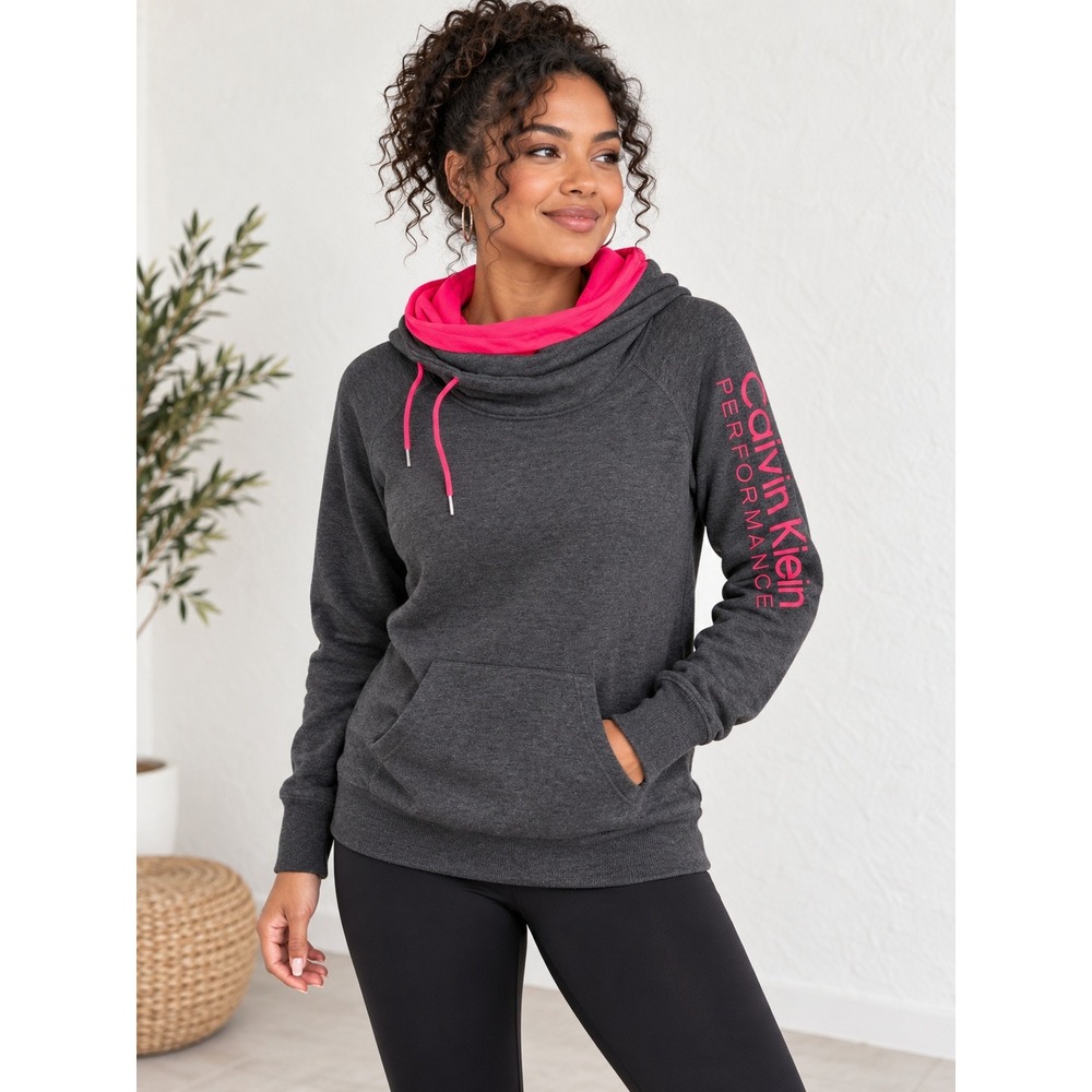 Calvin Klein Performance Activewear Women's Large Cowl Neck Gray Pink Quick Dry